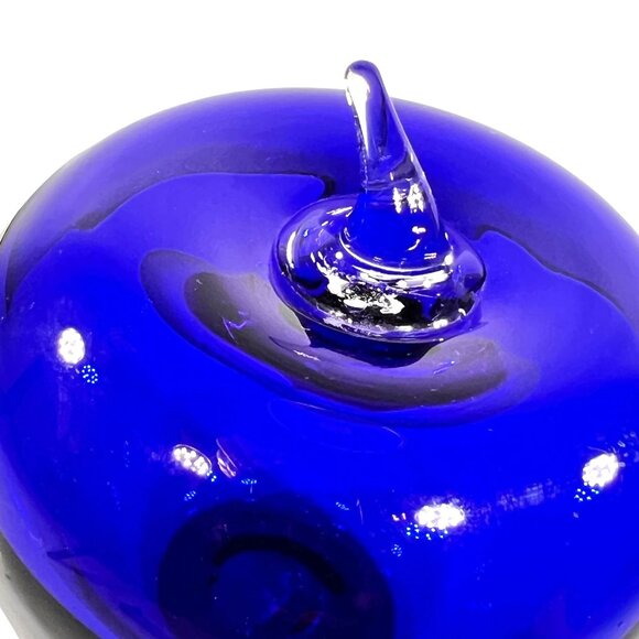 Vtg Blenko Handblown Cobalt Blue Glass Apple Paperweight Clear Applied Stem MCM - Picture 2 of 8